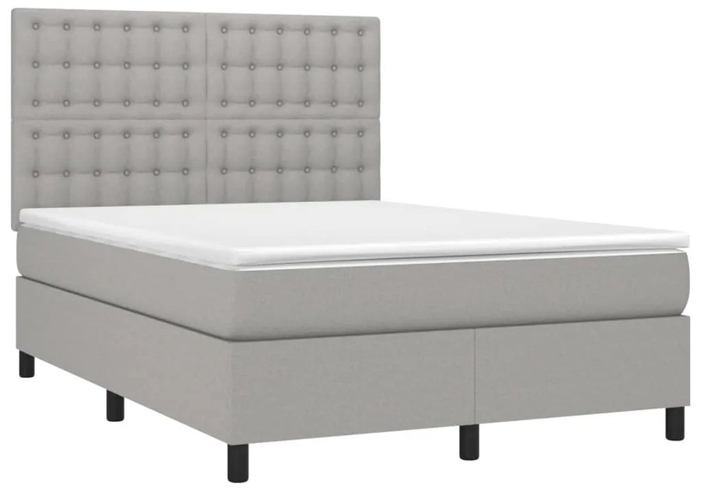 vidaXL Κρεβάτι Boxspring με Στρώμα &amp; LED Αν.Γκρι 140x190εκ. Υφασμάτινο