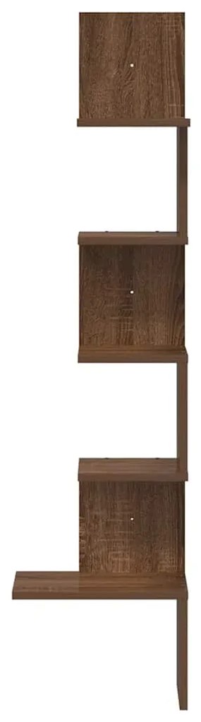 Γωνιακή Ραφιέρα Τοίχου Καφέ Δρυς 32x32x127,5 εκ. Επεξ. Ξύλο - Καφέ