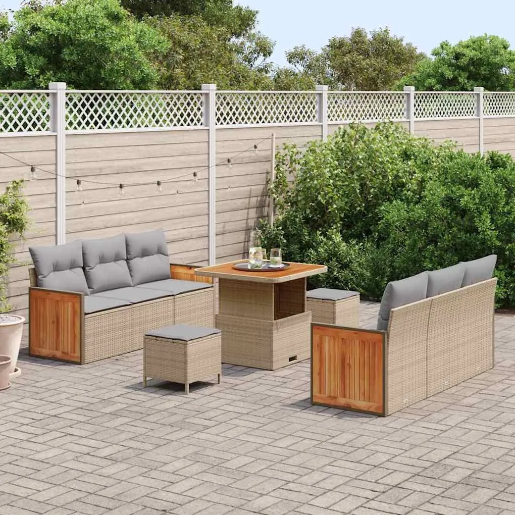 vidaXL Σετ Καναπέ Κήπου 9 pcs Μπεζ, Ανοιχτό γκρι 80 x 80 x 71 cm
