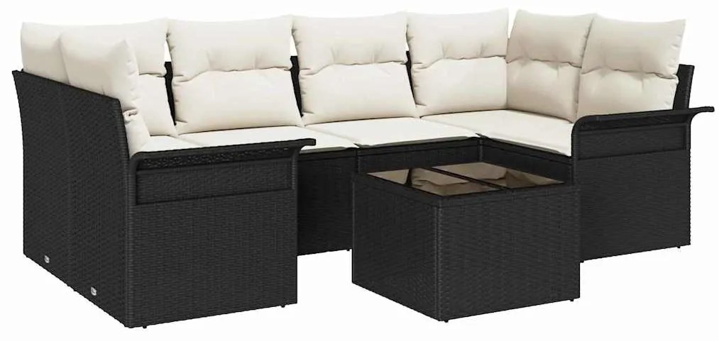 vidaXL Σετ Καναπέ Κήπου με μαξιλάρι 7 pcs Μαύρο συνθετικό ρατάν