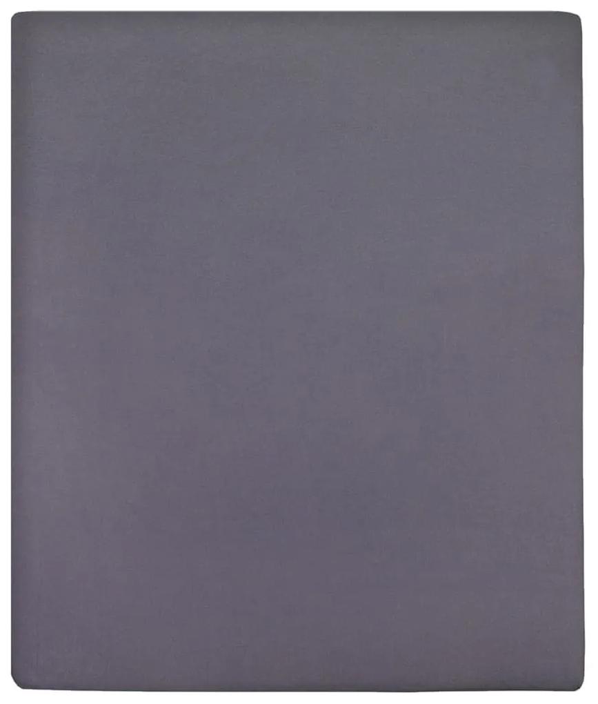 Σεντόνια με Λάστιχο 2 τεμ. Ανθρακί 90 x200 εκ. Βαμβακερό Ζέρσεϊ - Ανθρακί