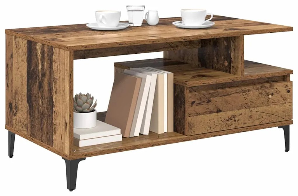 vidaXL Τραπεζάκι σαλονιού with Drawer Παλαιό ξύλο 90 x 49 x 45 εκ
