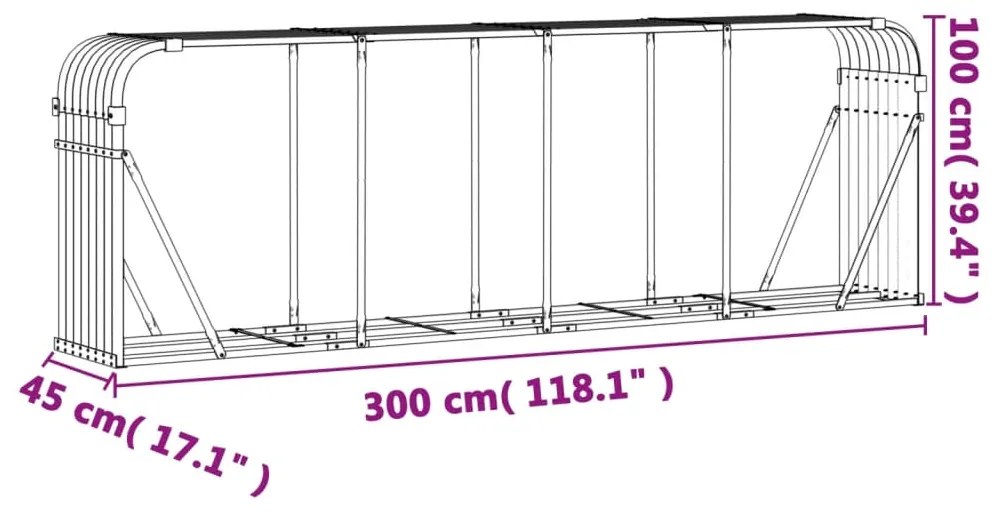 Ξυλοθήκη Πράσινη 300 x 45 x 100 εκ. από Γαλβανισμένο Ατσάλι - Πράσινο