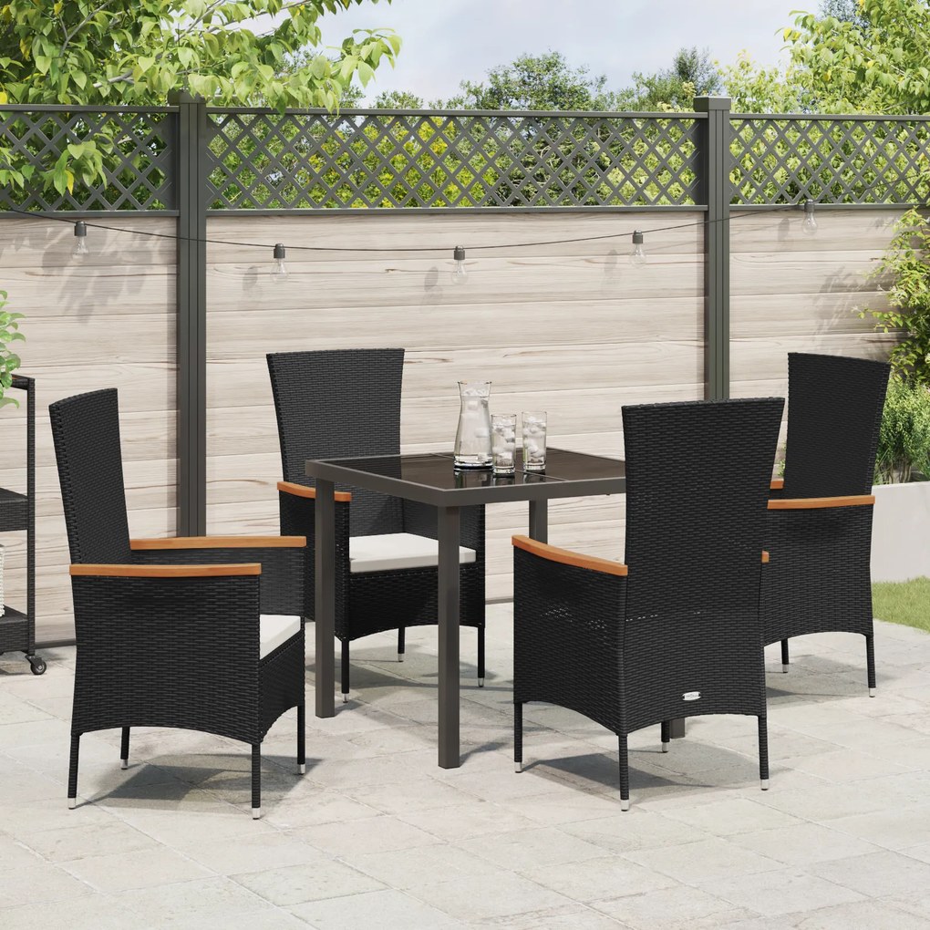 vidaXL Σετ Γευμάτων Κήπου με μαξιλάρι 5 pcs Μαύρο 80 x 80 x 73 εκ