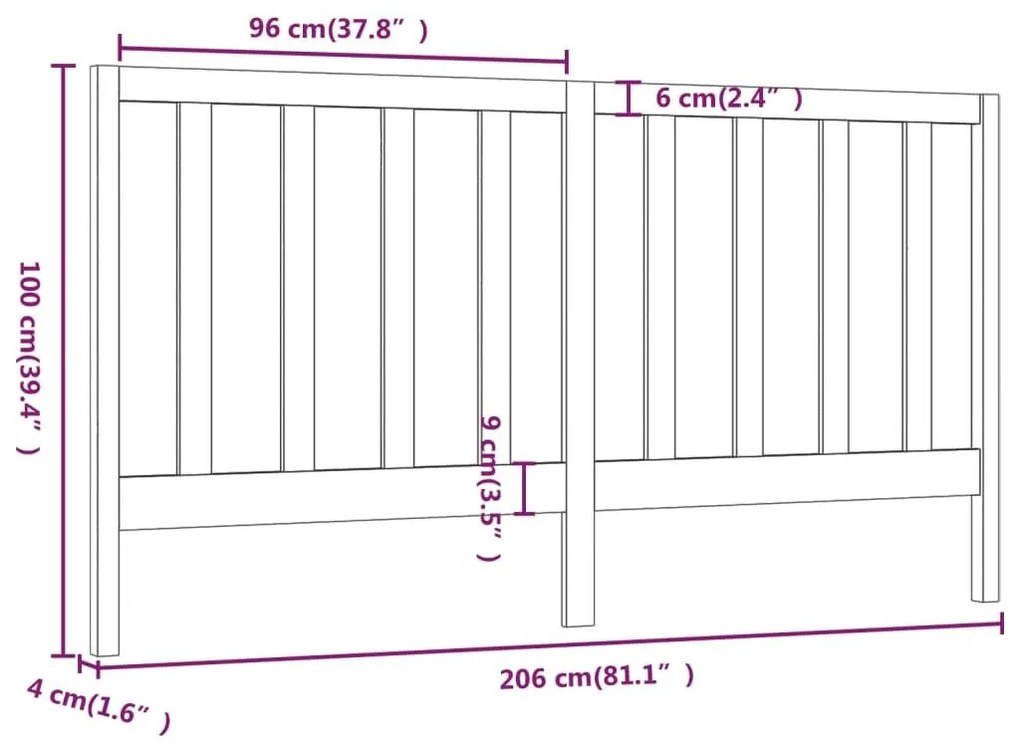 Κεφαλάρι Κρεβατιού Γκρι 206 x 4 x 100 εκ. από Μασίφ Ξύλο Πεύκου - Γκρι