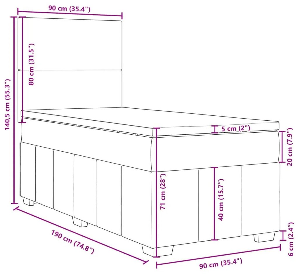 Κρεβάτι Boxspring με Στρώμα Taupe 90x190 εκ.Υφασμάτινο - Μπεζ-Γκρι