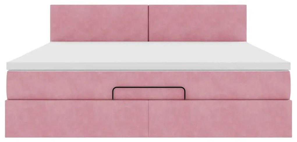 vidaXL Οθωμανικό κρεβάτι με στρώμα & LEDs Ροζ 160x200cm Βελούδο