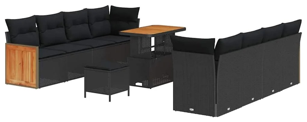 vidaXL Σετ Καναπέ Κήπου με μαξιλάρι 11 pcs Μαύρο 90 x 55 x 71 cm