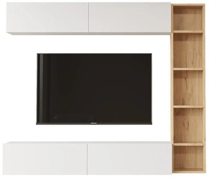 Σύνθετο σαλονιού Compo επιτοίχιο pakoworld σε oak-λευκό απόχρωση 169,10x25,8x143.5εκ