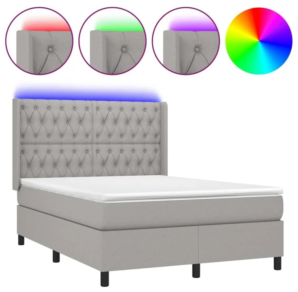 Κρεβάτι Boxspring με Στρώμα &amp; LED Αν.Γκρι 140x200εκ. Υφασμάτινο - Γκρι