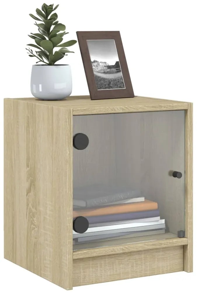 vidaXL Κομοδίνα με Γυάλινες Πόρτες 2 τεμ. Sonoma Δρυς 35x37x42 εκ.