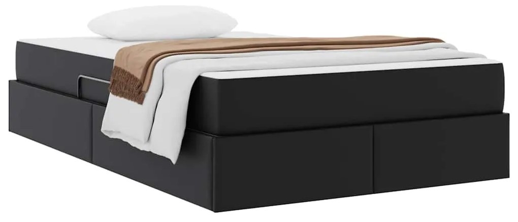 vidaXL Κρεβάτι με αποθηκευτικό χώρο και στρώμα 2 pcs Μαύρο Δέρμα
