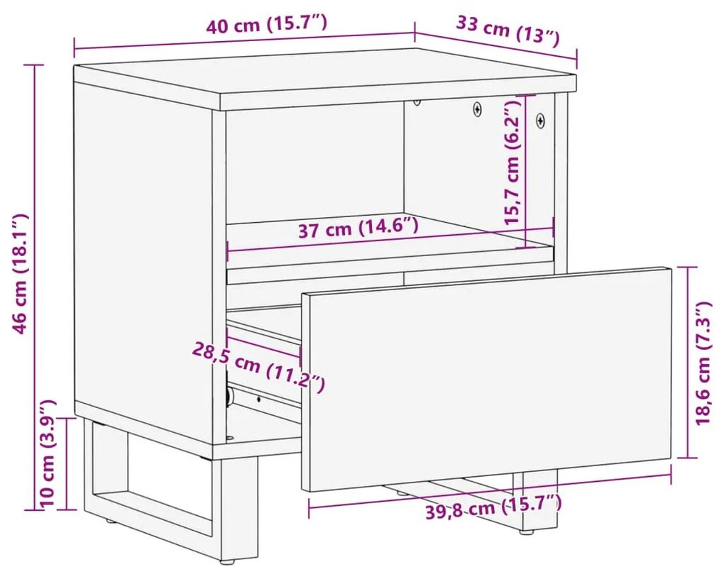 Κομοδίνα 2 τεμ. 40 x 34 x 46 εκ. από Μασίφ Ξύλο Ακακίας - Καφέ