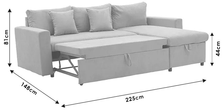 Γωνιακός καναπές-κρεβάτι αναστρέψιμος Lilian pakoworld ύφασμα πράσινο μέντας 225x148x81εκ - Ύφασμα - 166-000017
