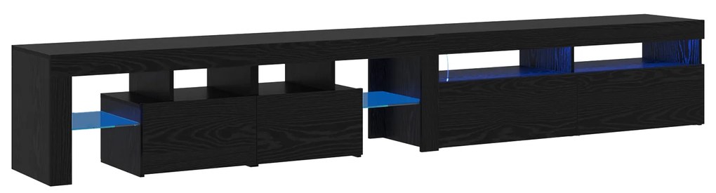 vidaXL Ντουλάπες Τηλεοράσεων 2 τεμάχια με Φώτα LED Μαύρη Δρυός Επεξεργασμένου Ξύλου