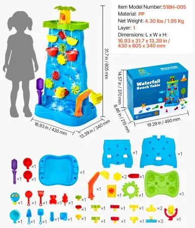 VEVOR Sand &amp; Water Table for Toddlers Double-Sided Kids Activity Waterfall Table