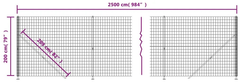 vidaXL Συρματόπλεγμα Περίφραξης Πράσινο 2 x 25 μ. με Βάσεις Φλάντζα