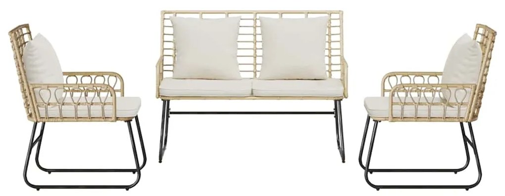 vidaXL Σέτ φαγητού για κήπο 3 pcs Καφέ και Κρέμα Πολυ rattan, ατσάλι
