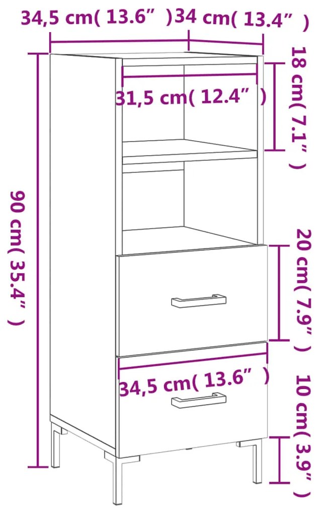 Ντουλάπι Λευκό 34,5 x 34 x 90 εκ. από Επεξεργασμένο Ξύλο - Λευκό