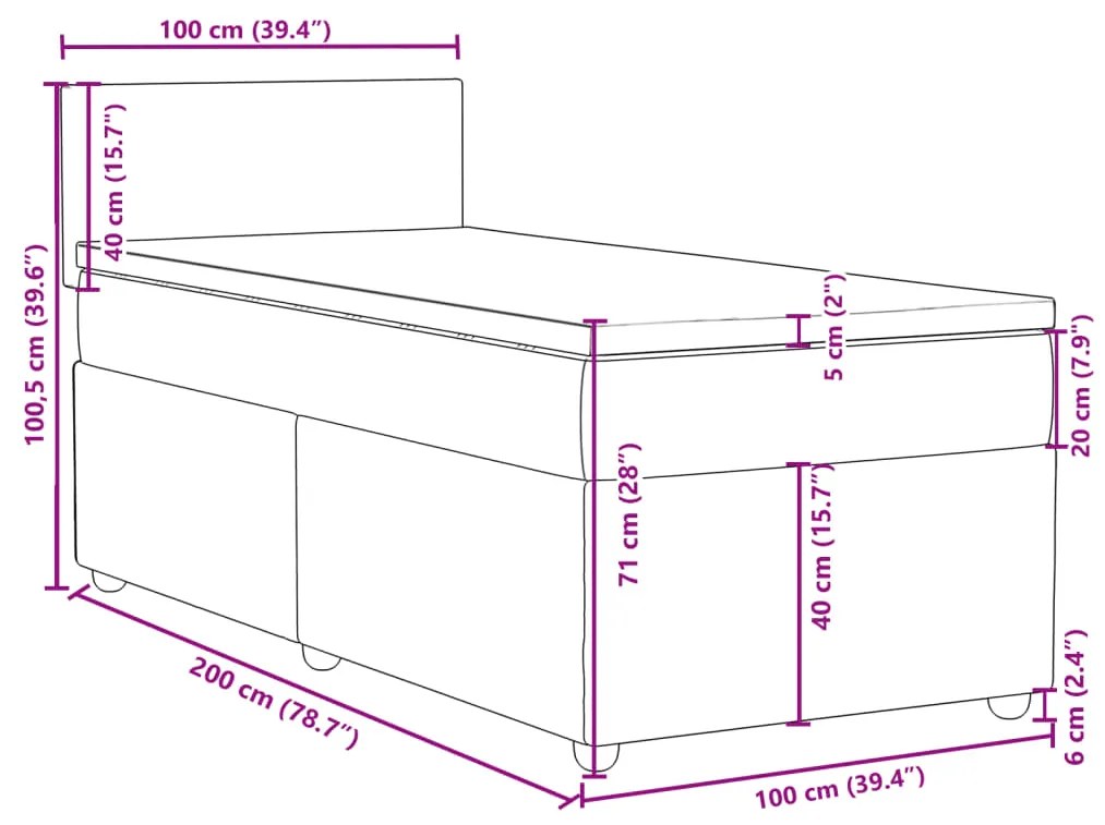 Κρεβάτι Boxspring με Στρώμα Ανοιχτό Γκρι 100x200 εκ. Υφασμάτινο - Γκρι