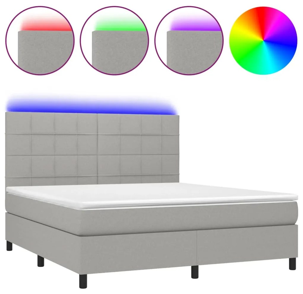 Κρεβάτι Boxspring με Στρώμα &amp; LED Αν.Γκρι 180x200εκ. Υφασμάτινο - Γκρι