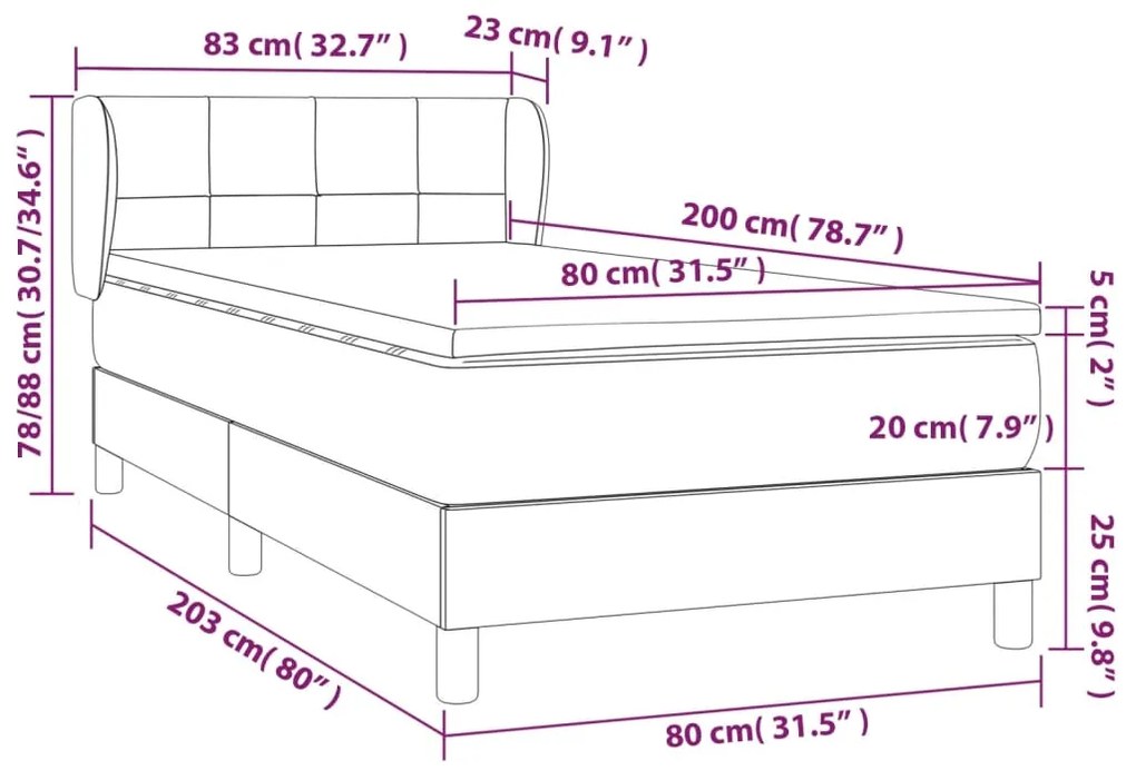 Κρεβάτι Boxspring με Στρώμα Ροζ 80 x 200 εκ. Βελούδινο - Ροζ