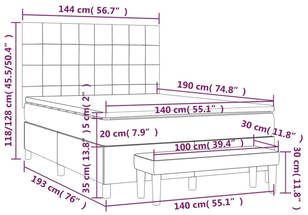 ΚΡΕΒΑΤΙ BOXSPRING ΜΕ ΣΤΡΩΜΑ ΣΚΟΥΡΟ ΓΚΡΙ 140X190 ΕΚ. ΥΦΑΣΜΑΤΙΝΟ 3136590