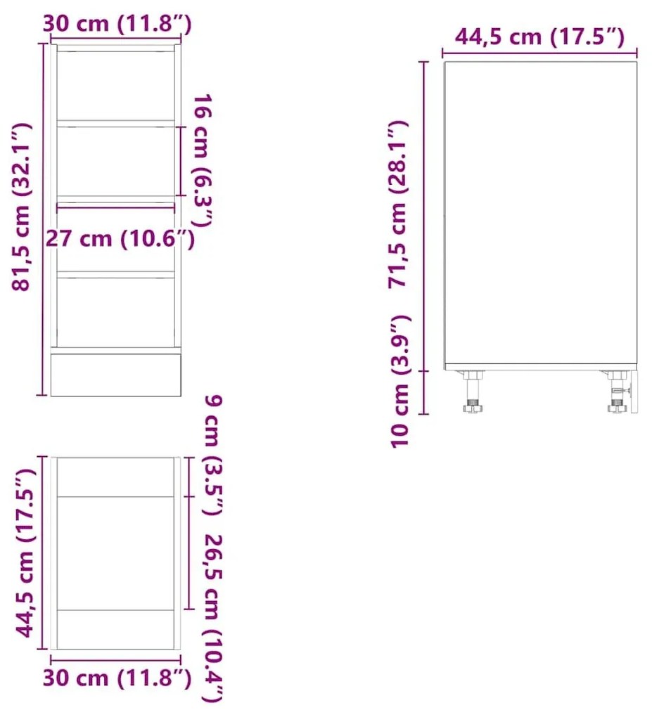 Ντουλάπι Δαπέδου Γκρι Σκυροδέματος 30x44,5x81,5 εκ. Επεξ. Ξύλο - Γκρι