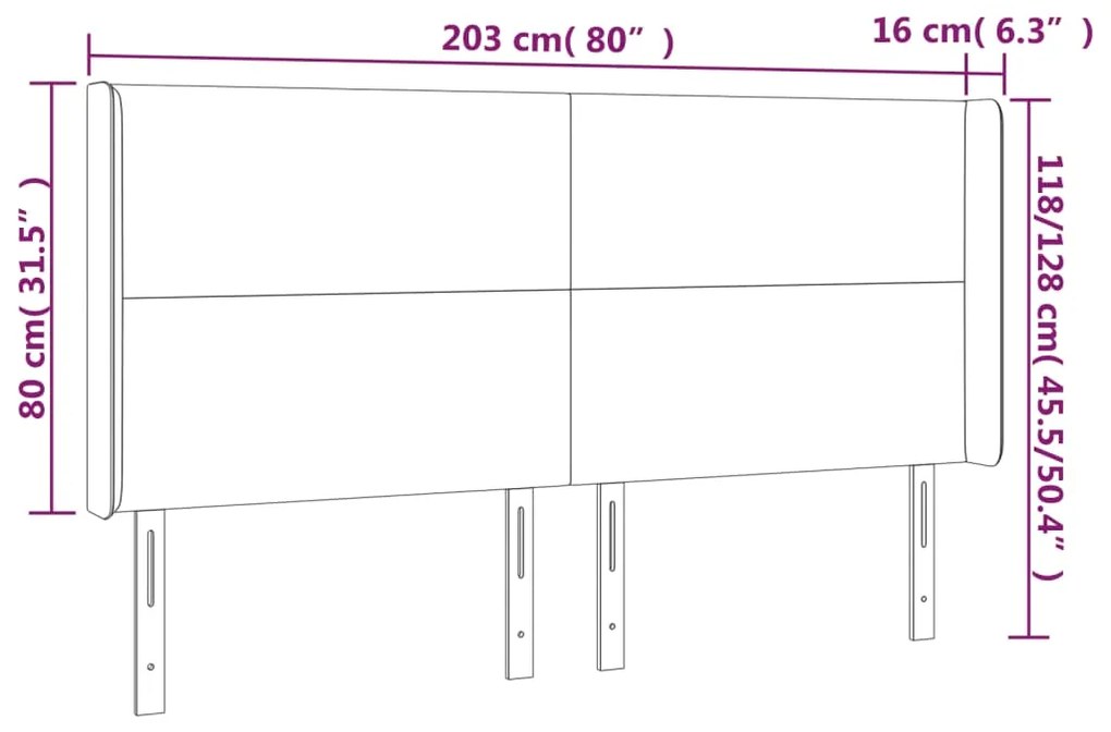 vidaXL Κεφαλάρι Κρεβατιού LED Ροζ 203x16x118/128 εκ. Βελούδινο