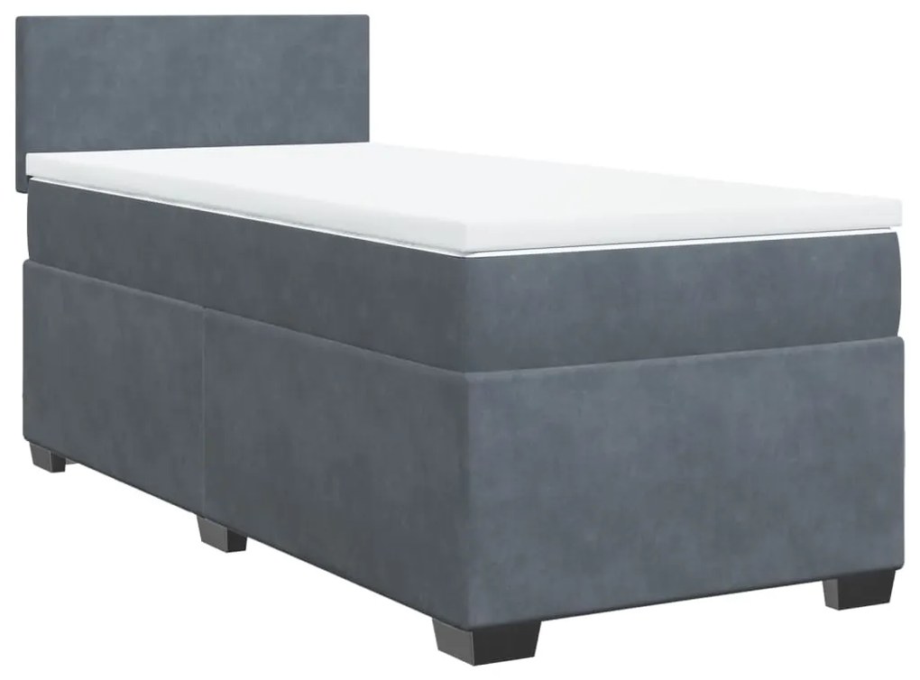 Κρεβάτι Boxspring με Στρώμα Σκούρο Γκρι 90x190 εκ. Βελούδινο - Γκρι