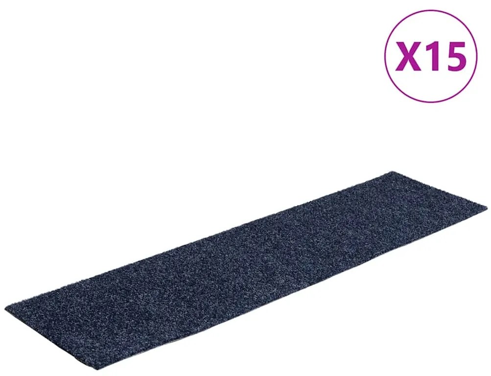 vidaXL Πατάκια Σκαλιών Αυτοκόλλητα 15 τεμ. Γκρι Μπλε Ορθογώνια 76x20 εκ.