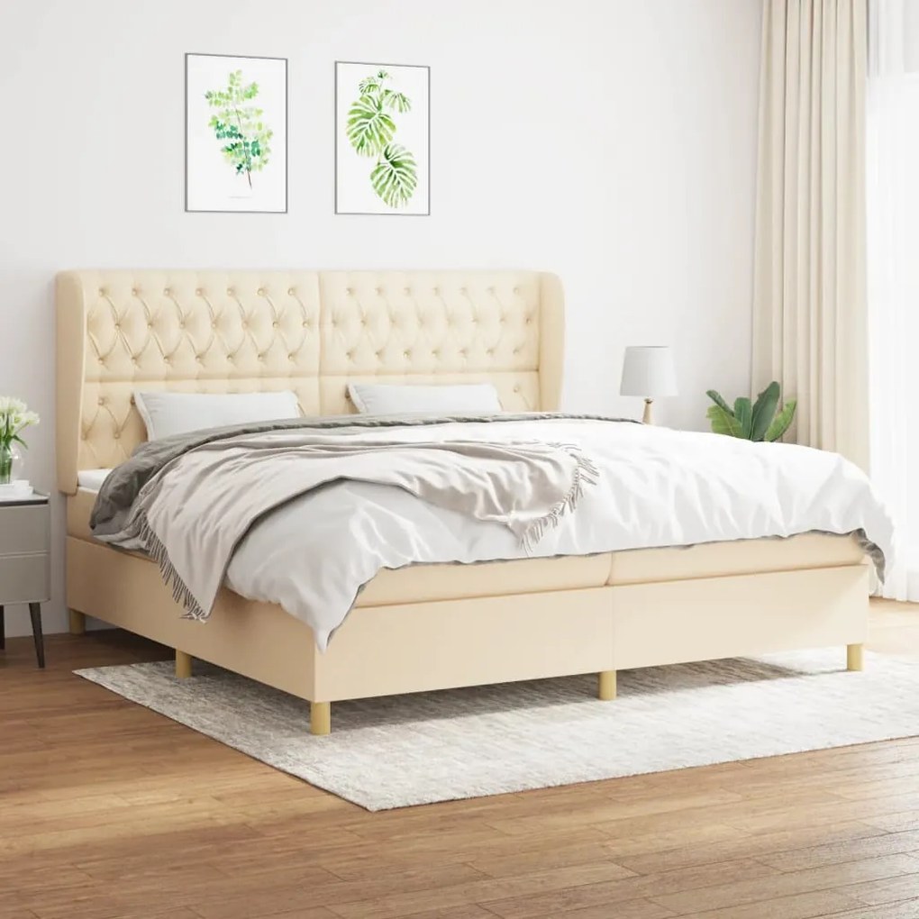 Κρεβάτι Boxspring με Στρώμα Κρεμ 200x200 εκ. Υφασμάτινο