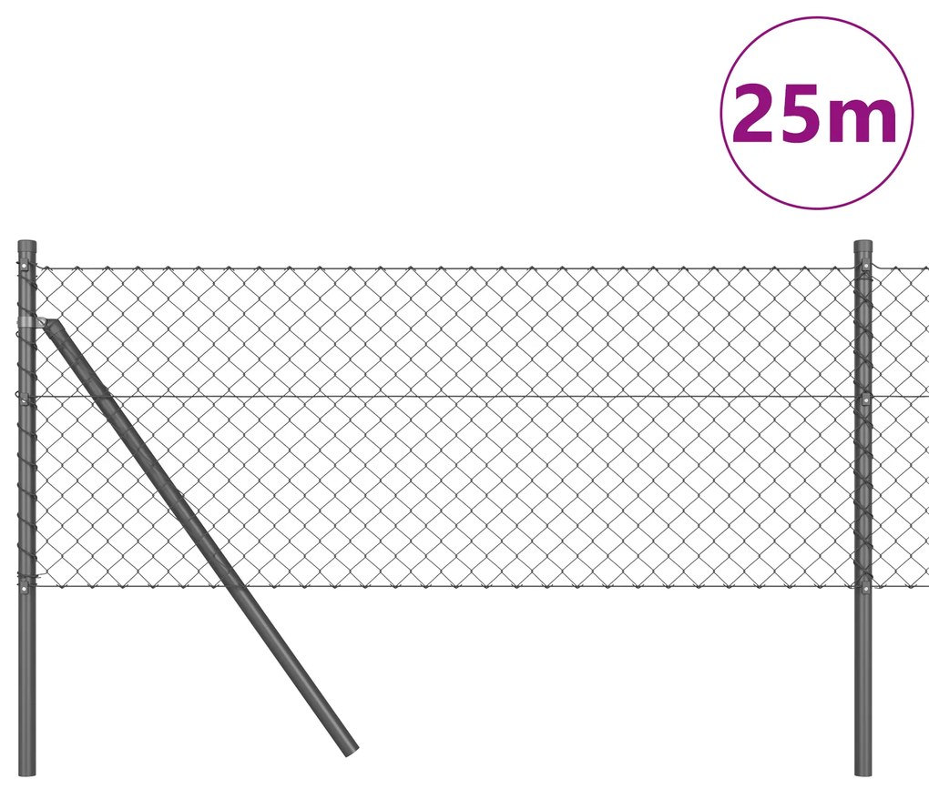 vidaXL Περίφραξη από Αλυσίδα με 13 Πόστες 0.4x25 μ Γαλβανισμένος Χάλυβας Γκρι