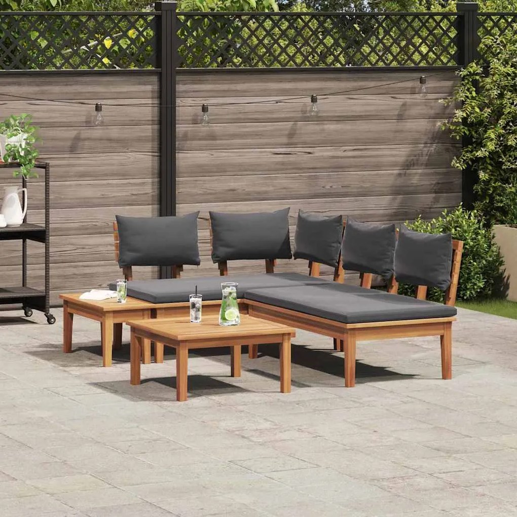 vidaXL Σετ Παγκάκι Κήπου με μαξιλάρι 4 pcs Καφέ και Γκρίζο