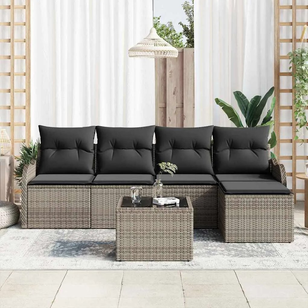 vidaXL Σετ Καναπέ Κήπου με μαξιλάρι 6 pcs Μαύρο Πολυ ράταν