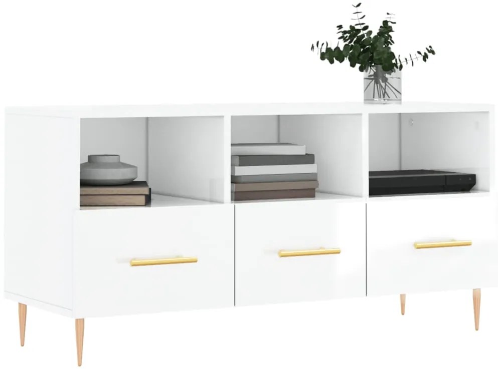 vidaXL Έπιπλο Τηλεόρασης Γυαλ. Λευκό 102x36x50 εκ. Επεξεργασμένο Ξύλο