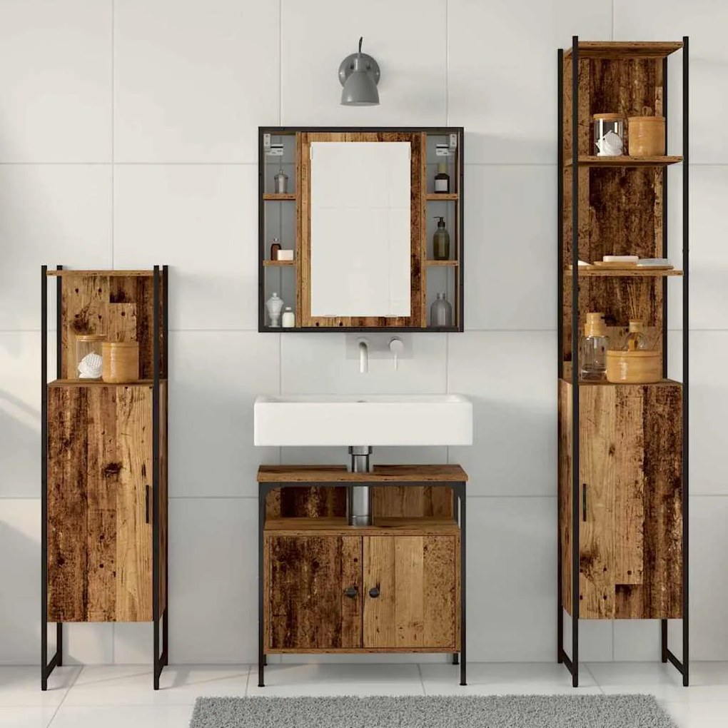 vidaXL Σετ Επίπλων Μπάνιου Άλλο 4 pcs Παλαιό ξύλο 33 x 33 x 185.5 εκ