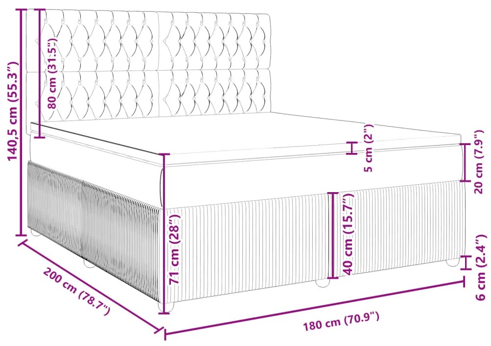 Κρεβάτι Boxspring με Στρώμα Μαύρο 180x200 εκ. Βελούδινο - Μαύρο