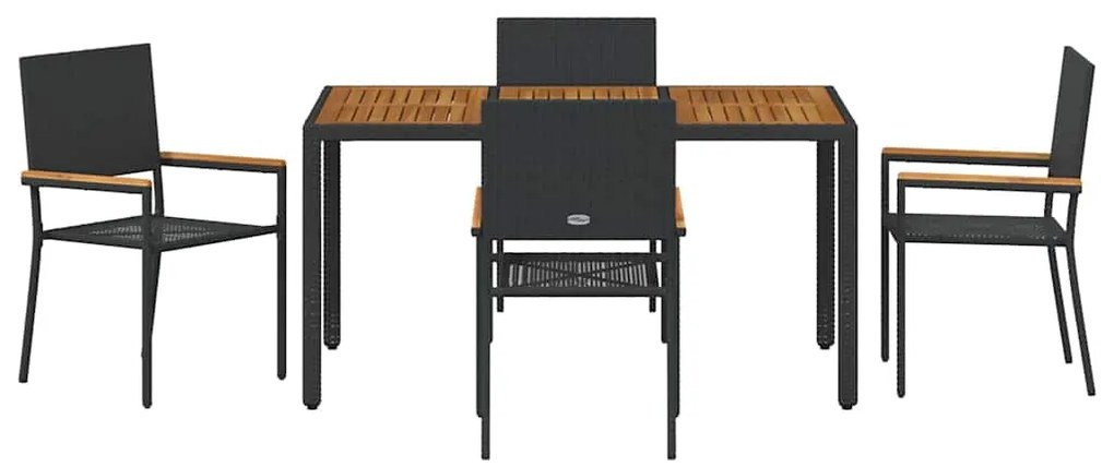 vidaXL Σέτ φαγητού για κήπο 5 pcs Μαύρο και Ξύλο συνθετικό ρατάν