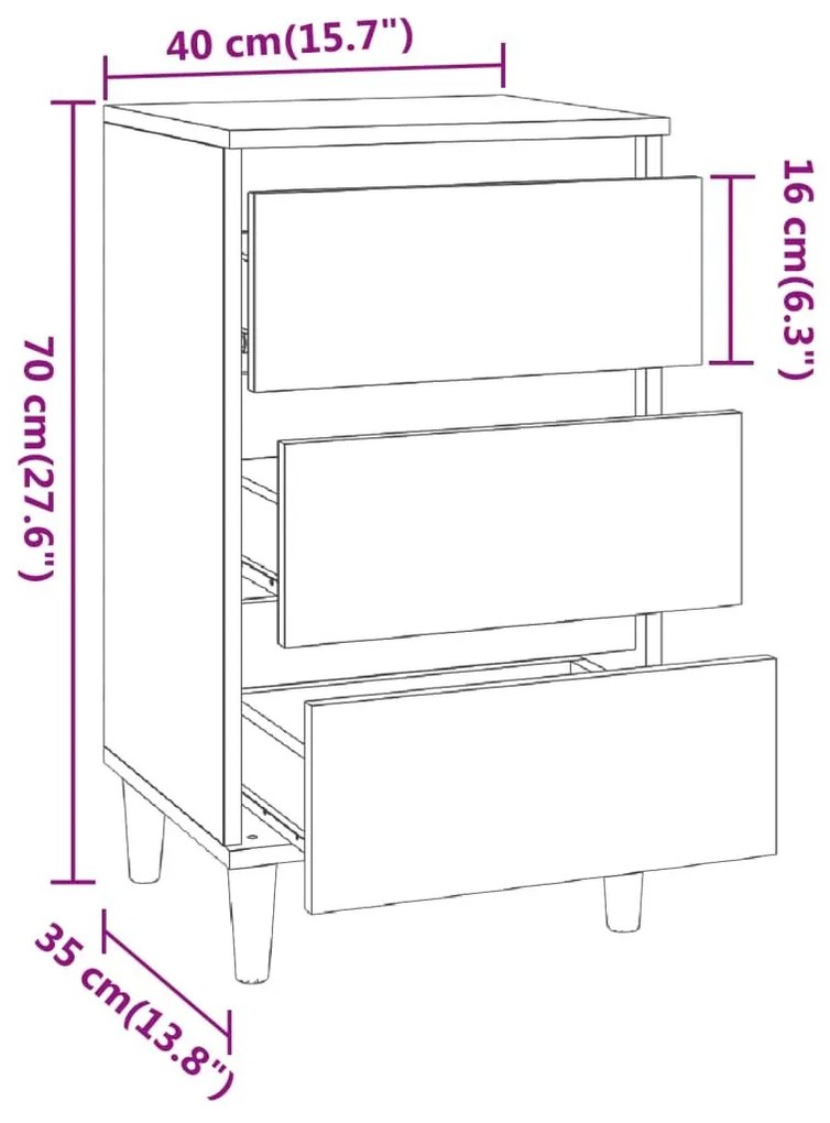 Κομοδίνο Καπνιστή Δρυς 40 x 35 x 70 εκ. από Επεξεργασμένο Ξύλο - Καφέ