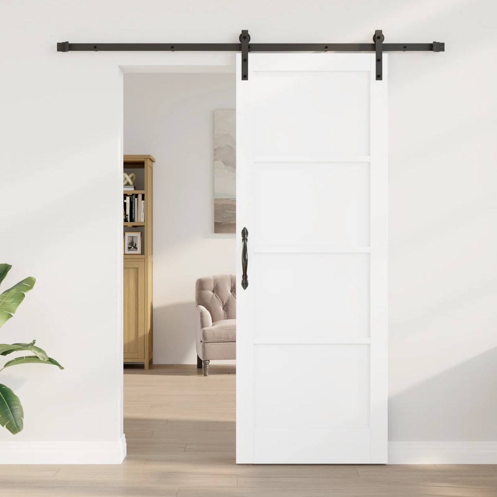 vidaXL Συρόμενη Πόρτα  με Σετ Χαρτοσήμων Λευκή 78x211 εκ. Συμπαγές Ξύλο Πεύκο