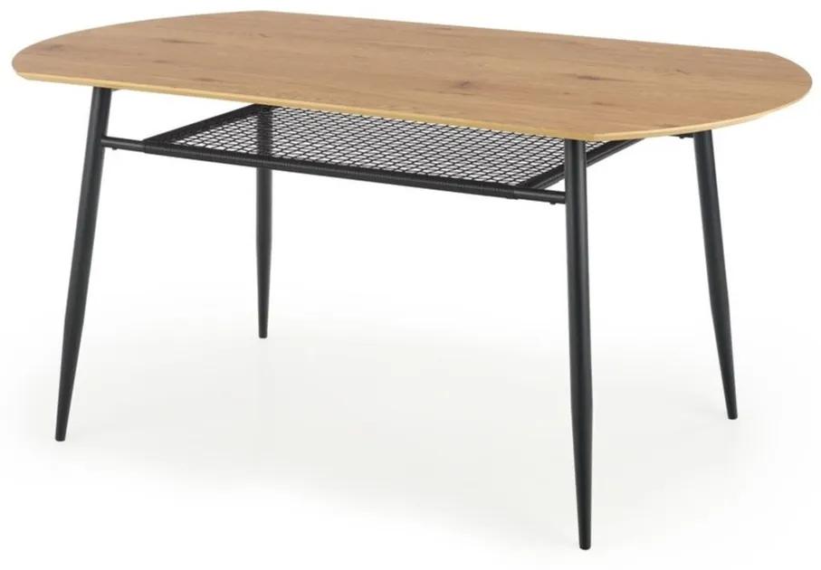 Τραπέζι Houston 1124, Χρυσή βελανιδία, Μαύρο, 77x90x160cm, 29 kg, Φυσικό ξύλο καπλαμά, Ινοσανίδες μέσης πυκνότητας, Μέταλλο | Epipla1.gr