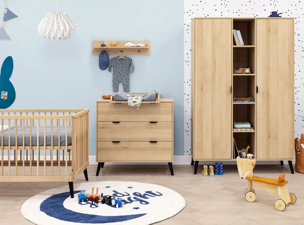 Βρεφικό Κρεβάτι Fay 70x140cm από μασίφ Οξιά Natural + Black ToiToiKids