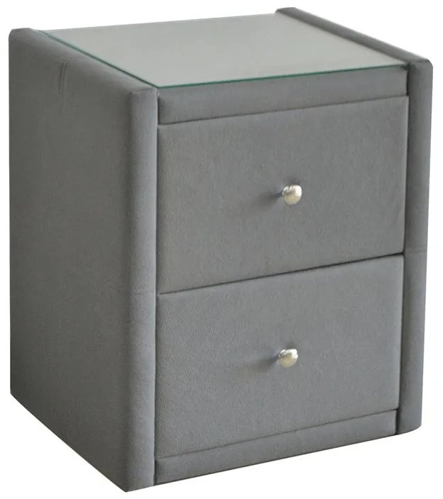 WOODWELL Ε8057,F2WILTON Κομοδίνο Ύφασμα Γκρι με Προστατευτικό Γυαλί Επιφάνειας 46x41x57cm Ε8057,F2