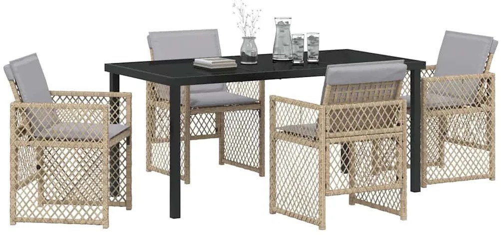 vidaXL Σέτ φαγητού για κήπο 5 pcs Μπεζ συνθετικό ρατάν