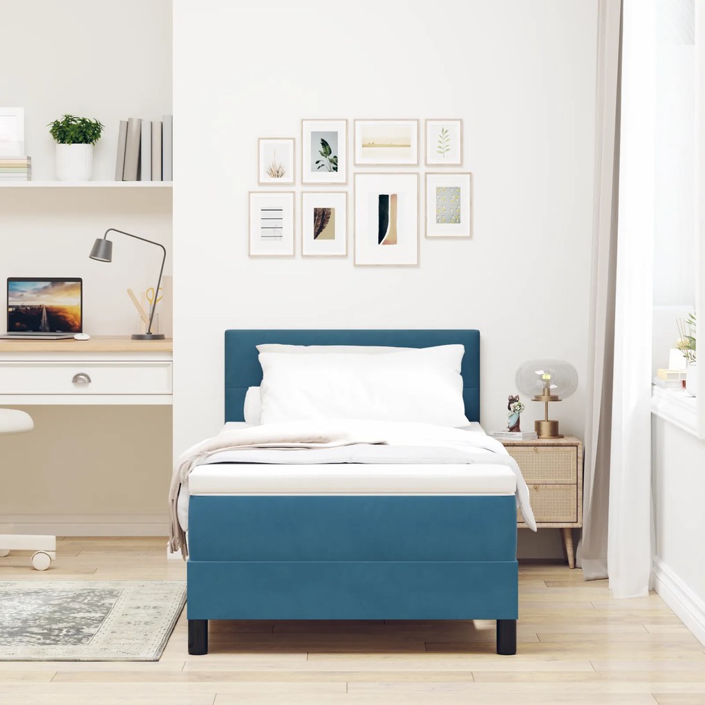 vidaXL Κρεβάτι με Στρώμα Στρώση Σκούρο Μπλε 90x200 εκ. Βελούδο