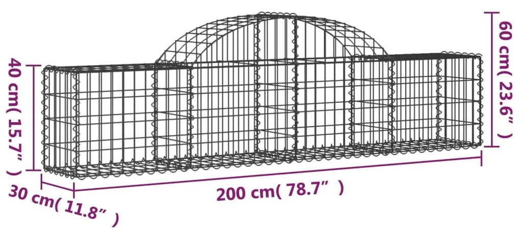 vidaXL Συρματοκιβώτια Τοξωτά 50 τεμ. 200x30x40/60 εκ. Γαλβαν. Ατσάλι