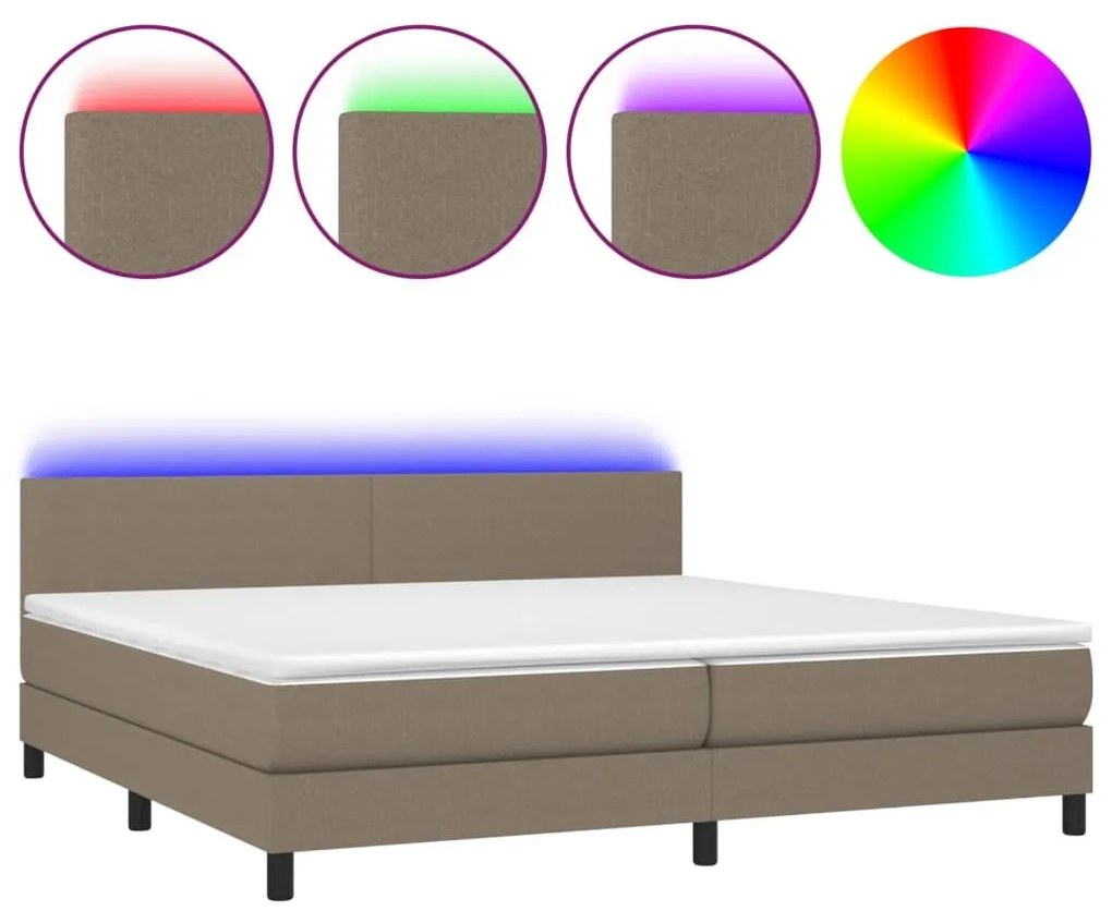 Κρεβάτι Boxspring με Στρώμα &amp; LED Taupe 200x200 εκ. Υφασμάτινο - Μπεζ-Γκρι