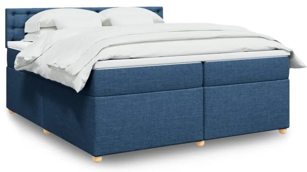 vidaXL Κρεβάτι Boxspring με Στρώμα Μπλε 200x200 εκ. Υφασμάτινο