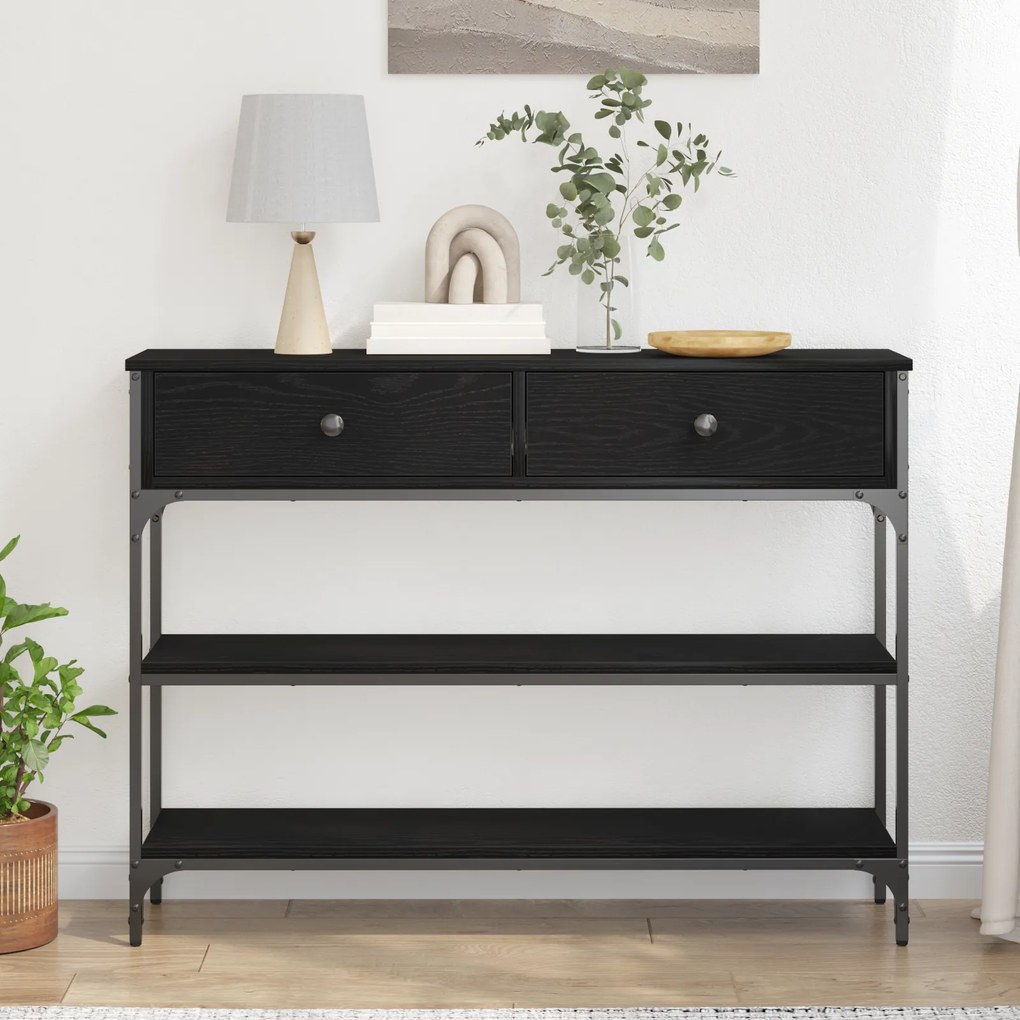 vidaXL Κονσόλα Μαύρο Δρυς 100x25x75 εκ Κατασκευασμένο ξύλο & Χάλυβας